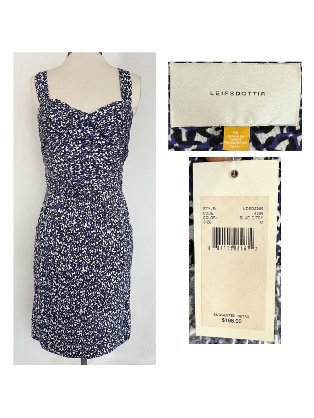 Leifsdottir "Good for the Goose" Y2K Blue Ditsy Jersey Dress Medium $198